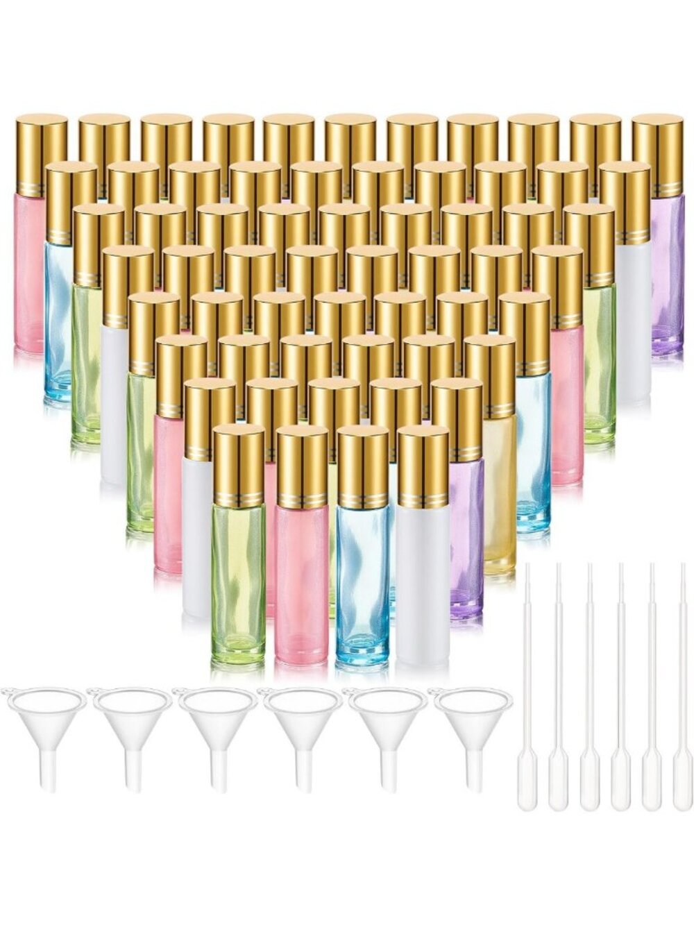 60 Pack 10ml Glass Roll-On Bottles for Essential Oils + Funnel - Perfect for
